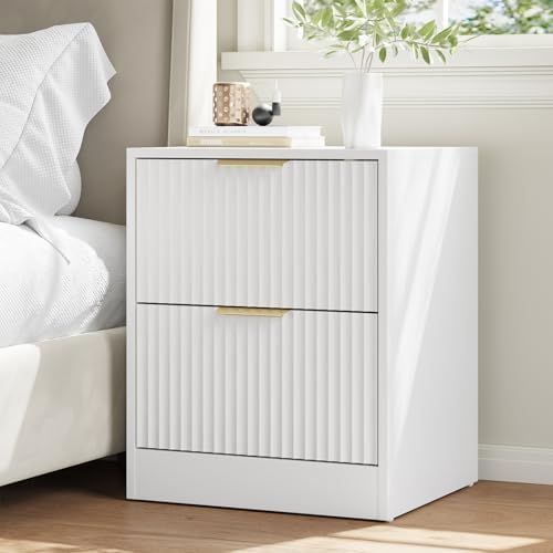 8 Drawer Dresser & 2-Drawer Nightstand Set 3-Piece, White丨55 Wide Fluted White Dresser and Night Stand Set of 2 Modern Wood Chest of Drawers Storage Dressers Set for Bedroom
