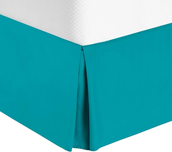 Bed Skirt - 100% Cotton 800 Thread Count Box Pleated Bed Skirt - Luxury Pleated Dust Ruffle, Hotel Quality Modern Bed Skirt, Easy Fit with 12 Inch Tailored Drop, Twin XXL, Turquoise