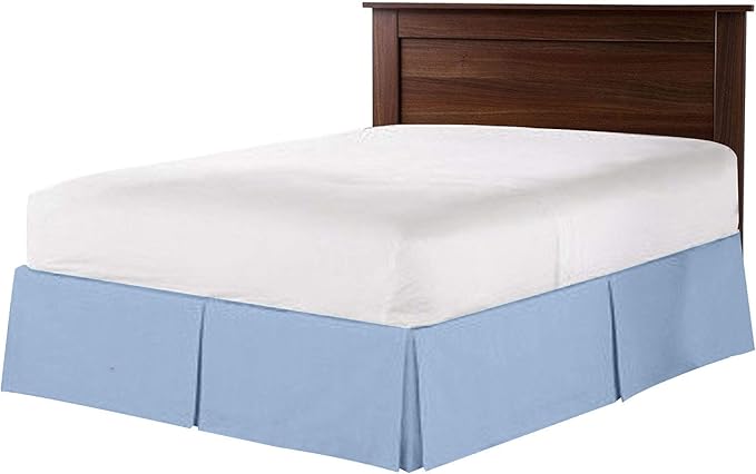 Bed Skirt - 100% Cotton 800 Thread Count Box Pleated Bed Skirt - Luxury Pleated Dust Ruffle, Hotel Quality Modern Bed Skirt, Easy Fit with 12 Inch Tailored Drop, California King, Light Blue