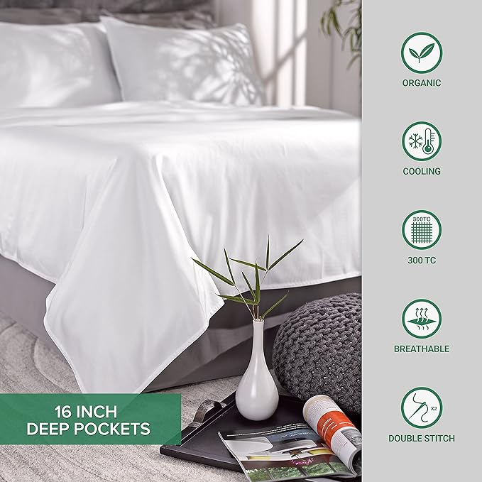 Pure Bamboo Split King Sheets, Genuine 100% Organic Viscose Derived from Bamboo Bed Sheet Set, Soft & Cooling, Double Stitching, 2 Fitted Sheets (Split King, Stone Grey)