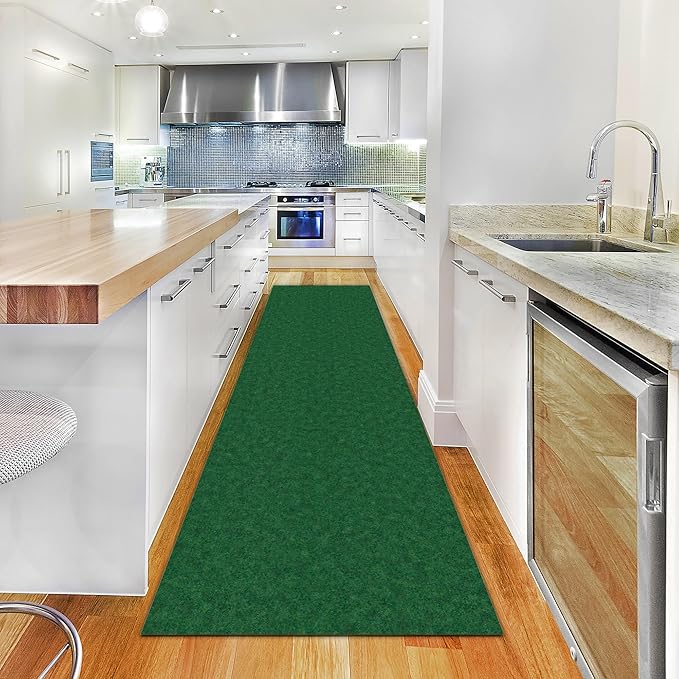 Ottomanson 2' x 44' Hallway Runner with Scraper Pile Extra Durable Non-Slip Rug Mat for Indoor & Outdoor Use - Ideal for Kitchen, Entryway, Patio & Garage - High-Traffic Carpet, Green