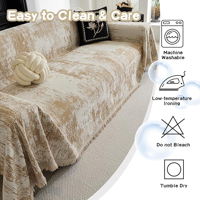 MEETSKY Couch Cover for Dogs Washable Small Sofa Cover for Love seat Sofa with Pets Friendly, Chenille Khaki Abstract Geometric Jacquard Sofa Covers Soft Durable Modern Sofa Slipcovers, 71" X102"