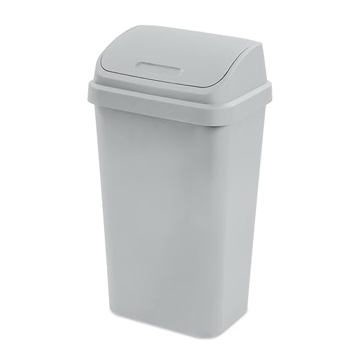 (5 Pack) Kitchen Trash Can, 13 Gallon Plastic Garbage Bin with Swing Top Lid, White, Gray(Gray)