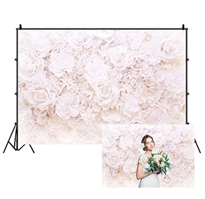 AOFOTO 12x10ft White Flowers Wall Backdrop Elegant Roses Romantic Wedding Bridal Shower Photography Background Baby Shower Party Valentines Mother's Day Photo Banner Studio Props Wallpaper - size: 12x10ft