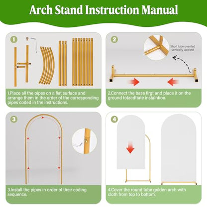 Arch Backdrop Stand and Cover Set, 6 x 2.6FT Gold Metal Wedding Arch for Ceremony, Heavy Duty Balloon Arch Stand with White Spandex Cover for Birthday Party, Baby Shower, Graduation, Event Decor - size: 6 FT