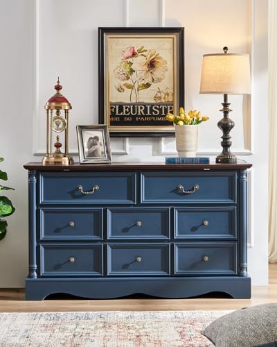 Farmhouse 8-Drawer Dresser with Charging Station for Bedroom