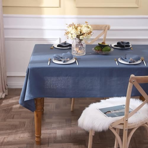 Simple&Opulence Textured Tablecloth 100% Linen Table Cloth, Kitchen Dinning Tabletop Decoration, for Outdoor and Indoor Use (Classic Blue, 60"×84") - color: Classic Blue, size: 60" x 84" (Rectangular)