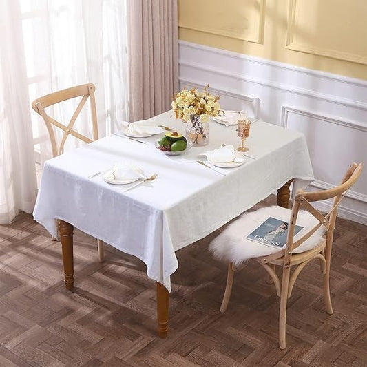 Simple&Opulence Textured Tablecloth 100% Linen Table Cloth, Kitchen Dinning Tabletop Decoration, for Outdoor and Indoor Use (Basic White, 60"×104") - color: White, size: 60" x 104" (Rectangular)