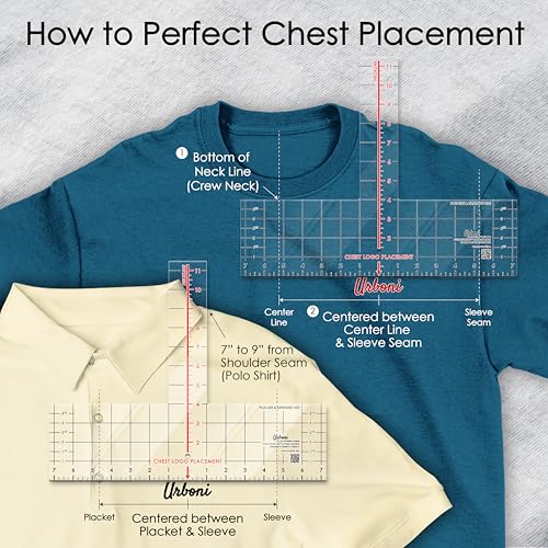 (4 Sizes All Ages) Left Chest Logo Placement Tool - Tshirt Ruler Guide Vinyl Alignment Pocket, T-Shirt Measurement Tool, Embroidery Placement Guide, Shirt Ruler, Shirt Alignment for Heat Press