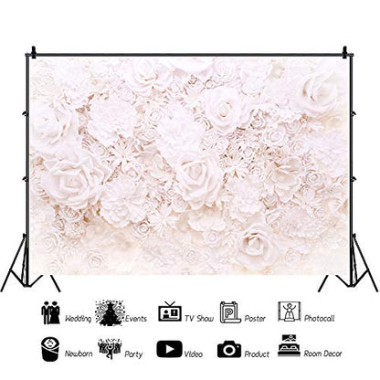 AOFOTO 5x3ft White Flowers Wall Backdrop Elegant Roses Romantic Wedding Decor Bridal Shower Photography Background Baby Girl Artistic Portrait Valentines Mother's Day Photoshoot Studio Props Wallpaper - size: 5x3ft