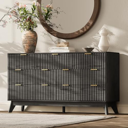 54" Wide Fluted 7 Drawers Dresser for Bedroom,Curved Edge,Black
