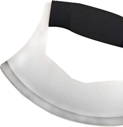 TLIOCAS Mezzaluna Salad Chopper,Stainless Steel Mezzaluna Knife Razor Sharp Rocker Slicer with Protection Cover Vegetable Chopper Mincing Cutter for Pizza Cheese Onion Carrot Pepper Garlic