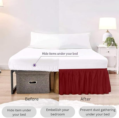 Ruffle Bed Skirt with Split Corners, Microfiber Dust Ruffled for a Perfectly Tailored Bedding Ensemble, Wrinkle and Fade Free, Easy Fit, Queen Size 16 Inch Drop, Burgundy