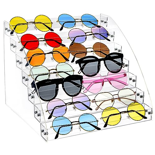 SOUJOY 7 Tier Sunglass Organizer Stand, Acrylic Sunglass Holder, Clear Nail Polish Display Stand, Eyewear Countertop Storage Tray for Highlighting Glasses, Makeup, Essential Oil