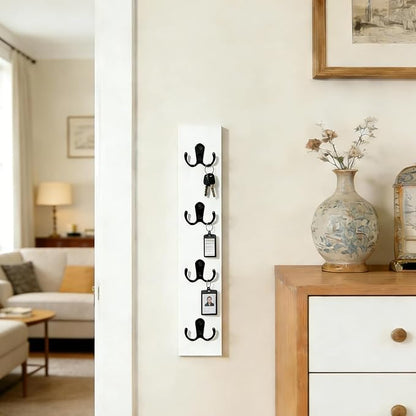 Vertical Key Holder for Wall Mounted Vertical Wooden Key Rack Organizer with Hooks-Small Space Saving Entryway Organizer for Keys(White)