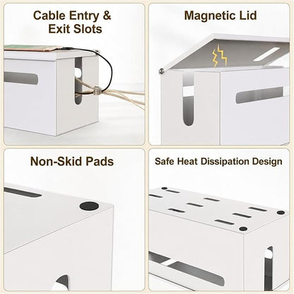 0.6mm Metal Cable Management Box - Large Cable Organizer Box and Power Strip Box for Electrical Cord Hiding, Home Office Floor Cables Hider, TV Wires Storage Organization