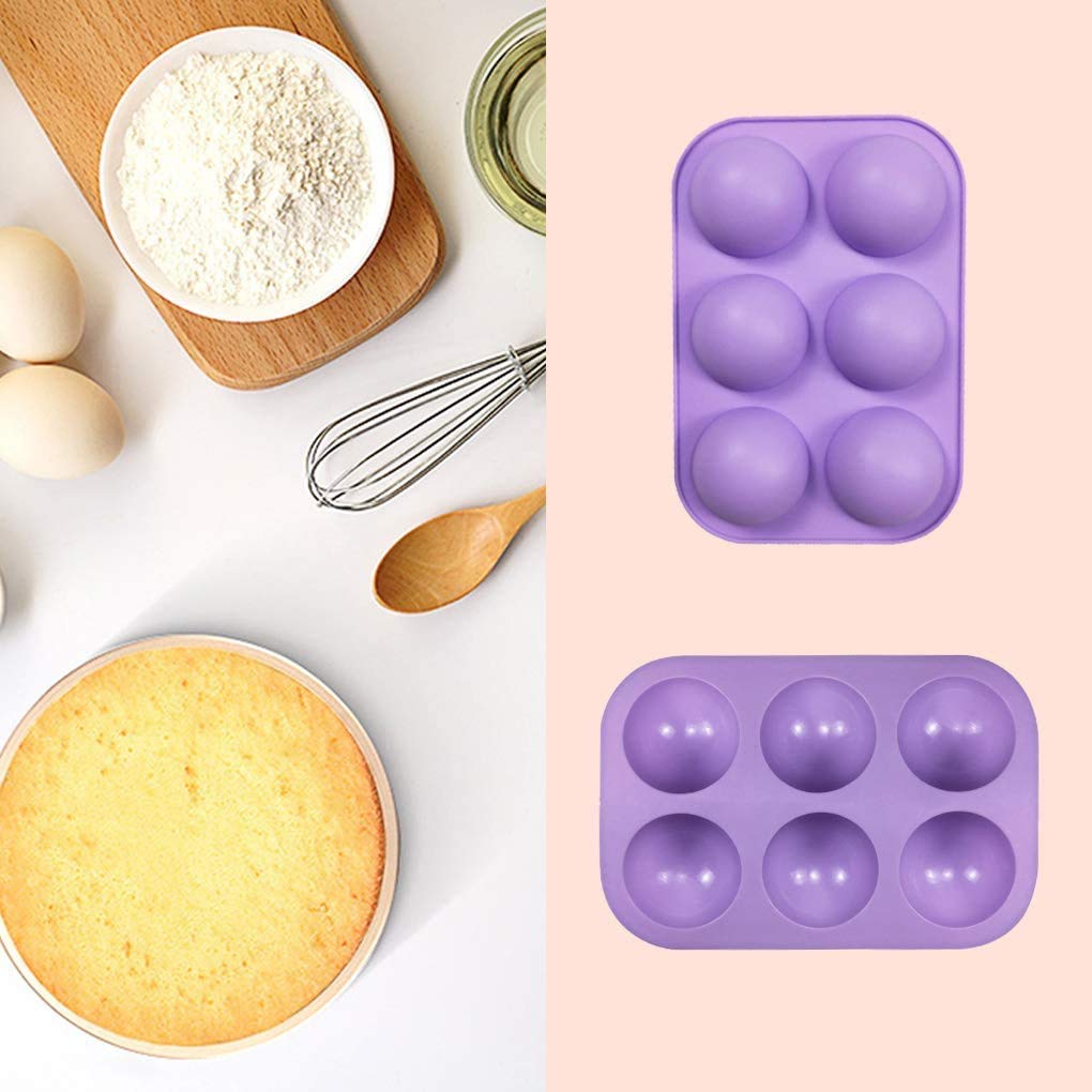 2 Pack 6-Cavity Semi Sphere Silicone Mold, Baking Mold for Making Hot Chocolate Bomb, Cake, Jelly, Dome Mousse (Purple)