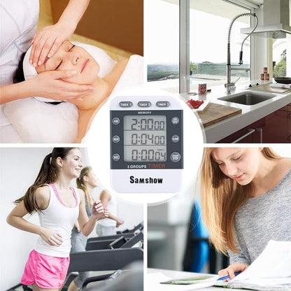 (2 Pack) Digital Kitchen Timers for Cooking Triple Timer Count UP/Down Dual Timer Large LCD Display, Adjustable Volume Loud Alarm, Magnetic Stopwatch, Battery Included White