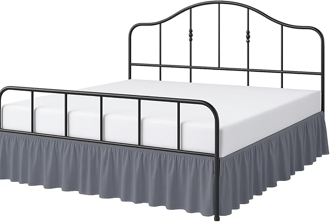 Cottington Lane Ruffled Bed Skirt King Size with Split Corner, Brushed Microfiber Hotel Quality Dark Grey Dust Ruffle, 15 Inch Drop Gathered Bedskirt, Soft and Stylish, Shrinkage and Fade Resistant
