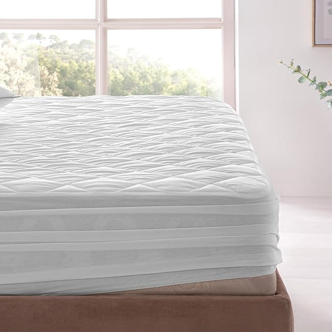 YATAS BEDDING Perle Quilted Fitted Mattress Protector, Machine Washable and Easy Care, Superior Protection and Comfort,100% Cotton Breathable top, White (White, Twin) - 39"x75" - 14" Deep Pocket