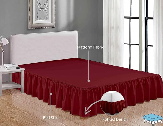 Ruffle Bed Skirt with Split Corners, Microfiber Dust Ruffled for a Perfectly Tailored Bedding Ensemble, Wrinkle and Fade Free, Easy Fit, Queen Size 16 Inch Drop, Burgundy