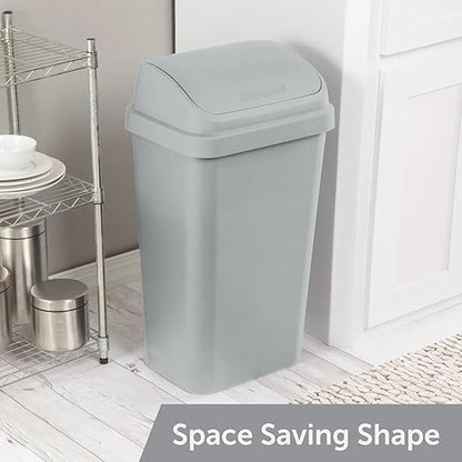 (5 Pack) Kitchen Trash Can, 13 Gallon Plastic Garbage Bin with Swing Top Lid, White, Gray(Gray)