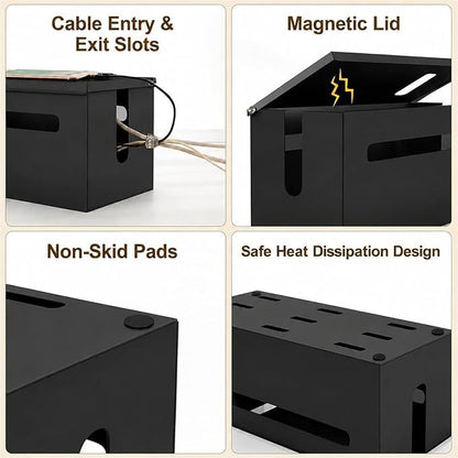 0.6mm Metal Cable Management Box Large Cable Organizer Box and Power Strip Box for Electrical Cord Hiding, Home Office Floor Cables Hider, TV Wires Storage Organization