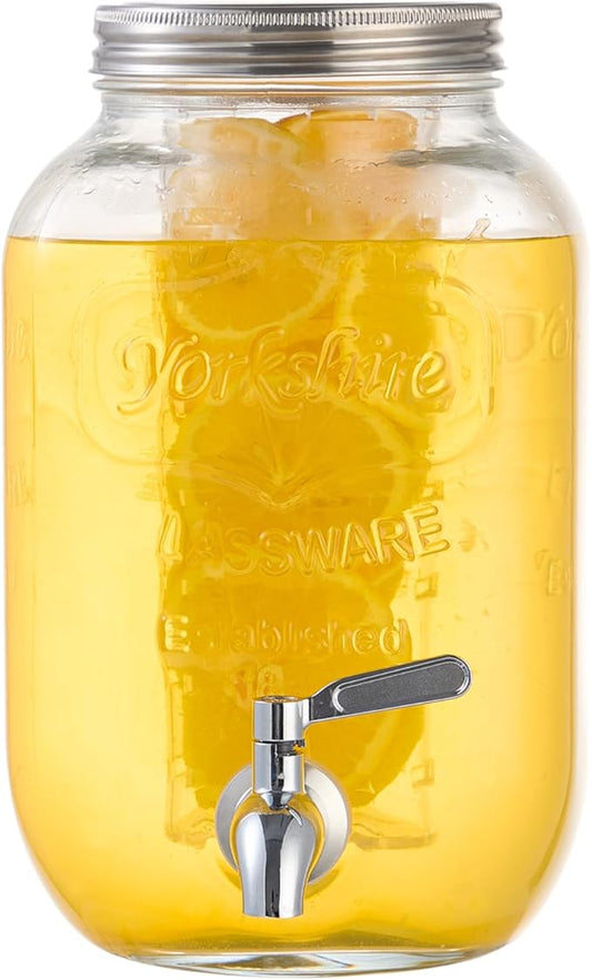 1 Gallon Beverage Dispenser, Glass Drink Dispensers for Parties, Fruit Infuser and Stainless Steel Spigot 100% Leakproof, Beverage Dispenser for Lemonade Sun Tea