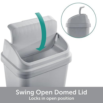 (5 Pack) Kitchen Trash Can, 13 Gallon Plastic Garbage Bin with Swing Top Lid, White, Gray(Gray)
