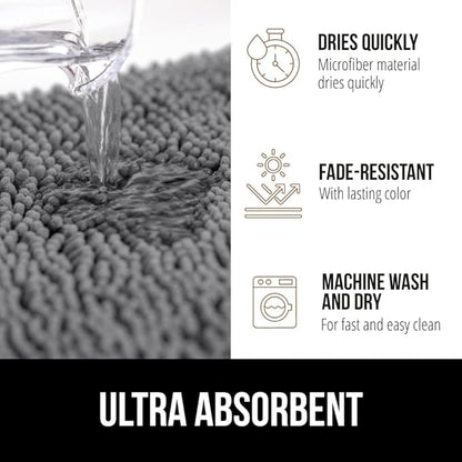 GORILLA GRIP Bath Rug Mat 48x17, Thick Soft Absorbent Chenille, Quick Dry Microfiber Mats, Rubber Backing Washable Shower Floor Rugs, Bathmat Runner, US Designed Bathroom Home Decor Accessories Grey