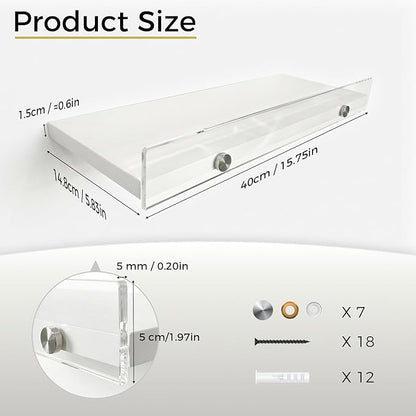 Over the Toilet Shelves - Wall Mounted Floating Shelves with Clear Acrylic Lip, 15.7" Rustic Farmhouse Bathroom Storage Shelves, 3 Pack White
