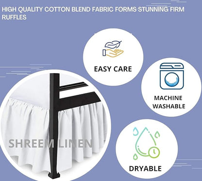 Shreem Linen Ruffled Bed Skirt with Split Corners, Gathered Style, 100% Microfiber, 24-Inch Drop, Dust Ruffle Bedskirt with Platform, RV King, White