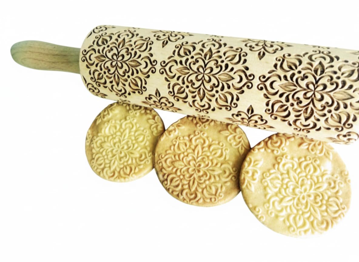 KALEIDOSCOPE ROLLING PIN LASER ENGRAVED for EMBOSSED COOKIES GIFT FOR FRIEND MOTHER BAKER