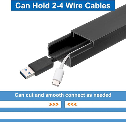 HARFINGTON 4pcs Cord Hider Wall 15inx1.18inx0.6in (LxWxH) PVC Cable Cover Self Adhesive Wire Hider Wall Mounted TV Cable Raceway for Cables Management (60in Total Length),Black