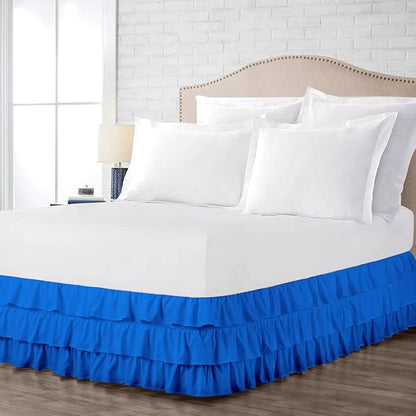 Multi-Ruffle Bed Skirt, Soft Multi Elastic Dust Ruffles with Wrap Around Bed Skirt Easy Fit with 18 Inch Drop 100% Cotton 800 Thread Count (King, Royal Blue)