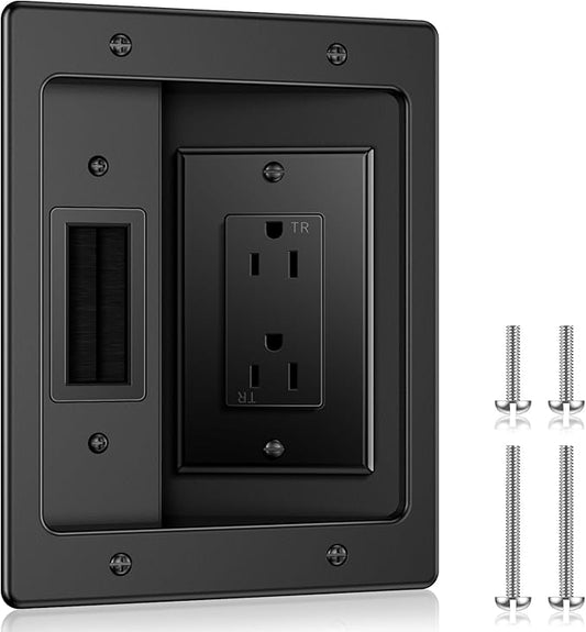 ELECPOW in Wall Cable Management Kit, Hide TV Power Cables & Low Voltage Wires Behind The Wall, Recessed Outlet for Wall Mounting TV-Black