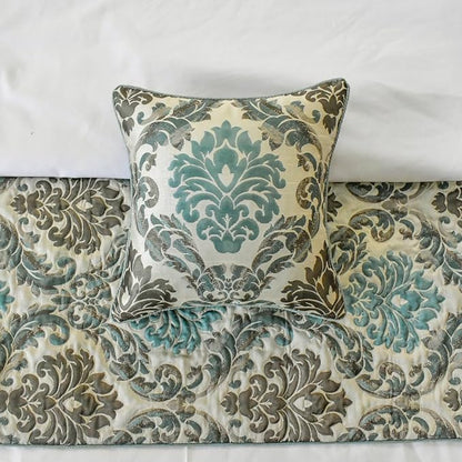 The HomeCentric King/Queen/Twin Blue Designer Twin 53"x18" Bed Runner with 2 Pillow Cover, Damask Bed Scarf on Jacquard Fabric - Royal Elegance