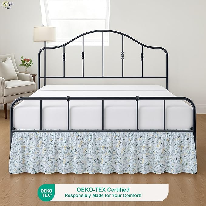 Cottington Lane Ruffled Bed Skirt Twin Size with Split Corner, Brushed Microfiber Hotel Quality Dust Ruffle, 15 Inch Drop Gathered Bedskirt, Soft, Stylish, Shrink & Fade Resistant, Garden Bloom