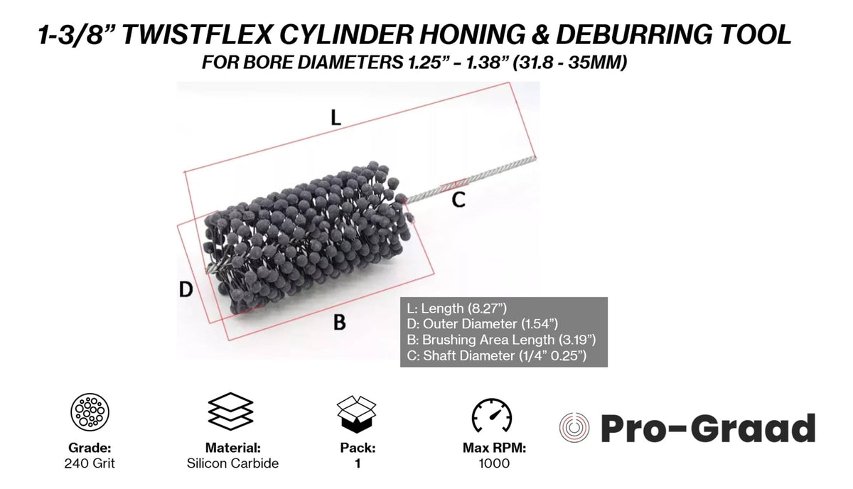 3" 240 Grit Silicon Carbide TwistFlex Cylinder Hone for 2.8"- 3.02" Bores