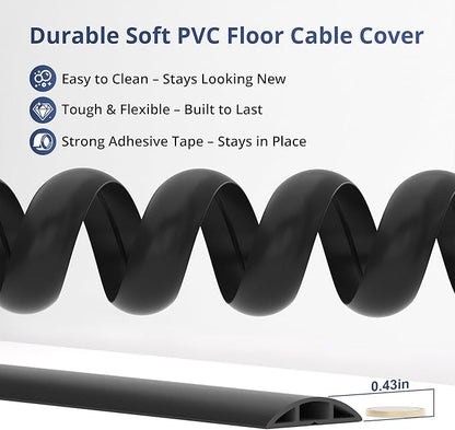 ZhiYo 5.6ft Cord Covers for Wires on Floor, Cord Hider Floor Hide Extension Cords, Soft PVC Cable Cover Cable Protector, Wire Cavity W0.62in H0.31in, Beige