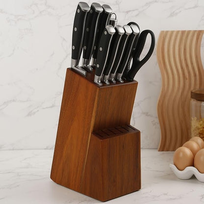 Kitchen knife holder elegant & sturdy (15 slots). Universal knife block with slots for knives, scissor and sharpenner. Knife Block without Knives. Kitchen knife holders for counter top. (Acacia Wood)