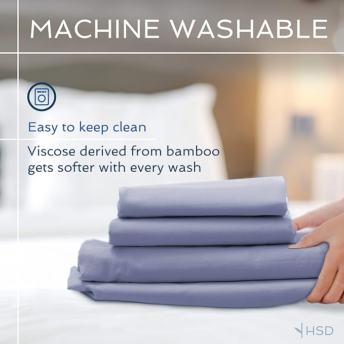 Hotel Sheets Direct 4 Piece Bed Sheet Set California King Size, 100% Viscose Derived from Bamboo Sheets Set with 2 Pillowcases, Cooling & Breathable Luxury Bedding, Moisture-Wicking, Light Blue