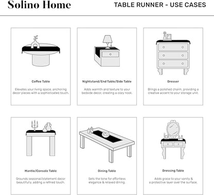 Solino Home Linen Table Runner 36 Inches - 100% Pure Linen Beet Hemstitch Table Runner 14 x 36 Inch Ideal for Dresser and Coffee Tables - Christmas, New Year, Winter - Classic Hemstitch