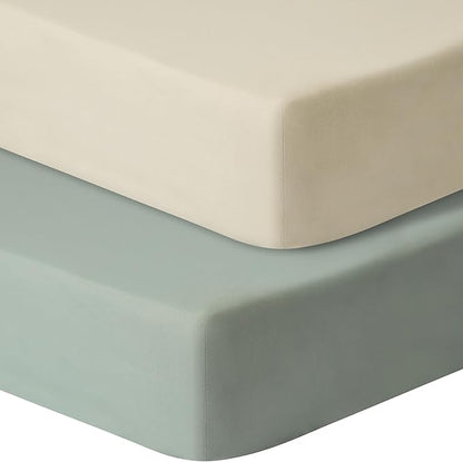 Baby Crib Sheets for Boys Girls, 2 Pack Fitted Crib Sheet for Standard Crib and Toddler Mattress, Soft Microfiber Baby Sheet 52x28x8in (Brown & Green)