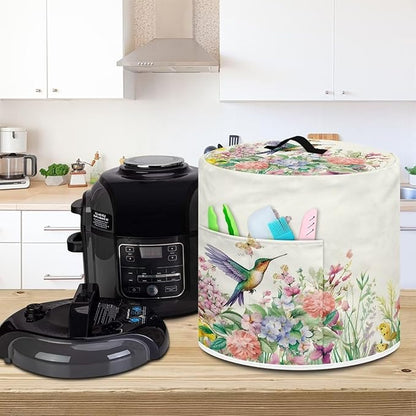 Appliance Dust Covers for Air Fryer & Pressure Cooker, Small Appliance Covers with Pockets Fits Pressure Cooker (3 Quart) and Extra Accessories - Hummingbird Floral