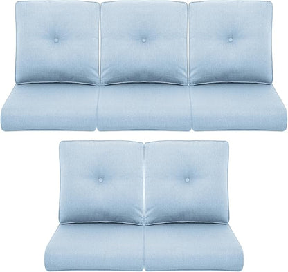 Patio Chair Cushions 5 Packs - Outside 22x24 High Back Water-Resistant Cushion with Zipper Cover for Outdoor Glider Rocking Chairs Loveseat 3-seat Couch Sofa – Baby Blue/Buckle