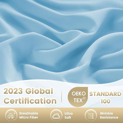 Silky Soft Queen Sheet Set - Luxury 4 Piece Breathable Cooling Sheets for Queen Size Bed, 16" Deep Pocket Easy Care Wrinkle Free Bedding Sheet and Pillowcase Set, Sky Blue