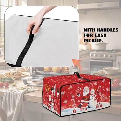 Christmas Toaster Oven Dust Cover Dustproof Smart Oven Air Fryer Microwave Cover with Side Pockets, Electric Appliance Protector for Kitchen, L, Santa Claus Snowman Candy Cane Red