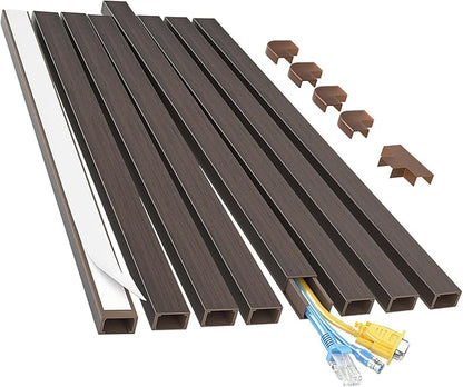 Yecaye Cord Hider, 113in Medium Cord Covers for Wires on Wall, Cord Organizer for 2-3 Wires, Easy Install Cable Management Kit, TV Cable Hider for Home Office, W0.95in H0.55in, Darkwood