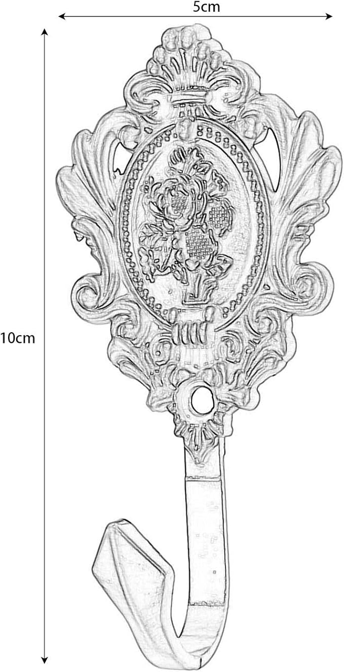 2Pcs Wall Hooks Gold Rose Pattern Carved Vintage Drapery Clothes Key Hook Bathroom Bedroom Multi-Function Decorative Hook with Screws